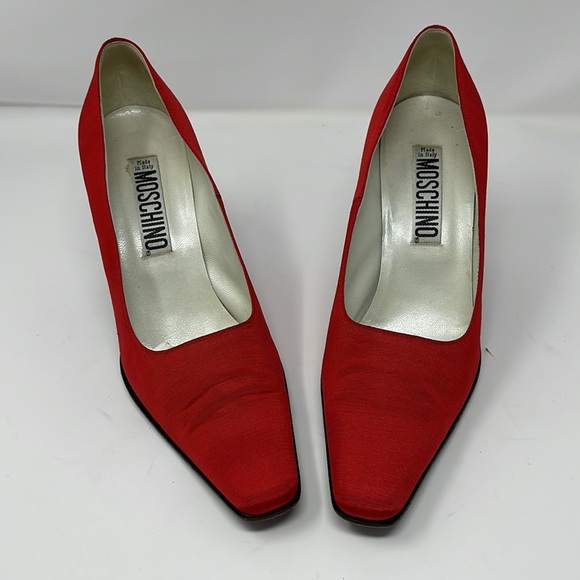 Moschino Red Fabric Question Mark Pumps Vintage - Picture 2 of 15